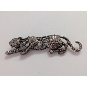 Vintage Silvertone Leopard Jaguar Cat Brooch